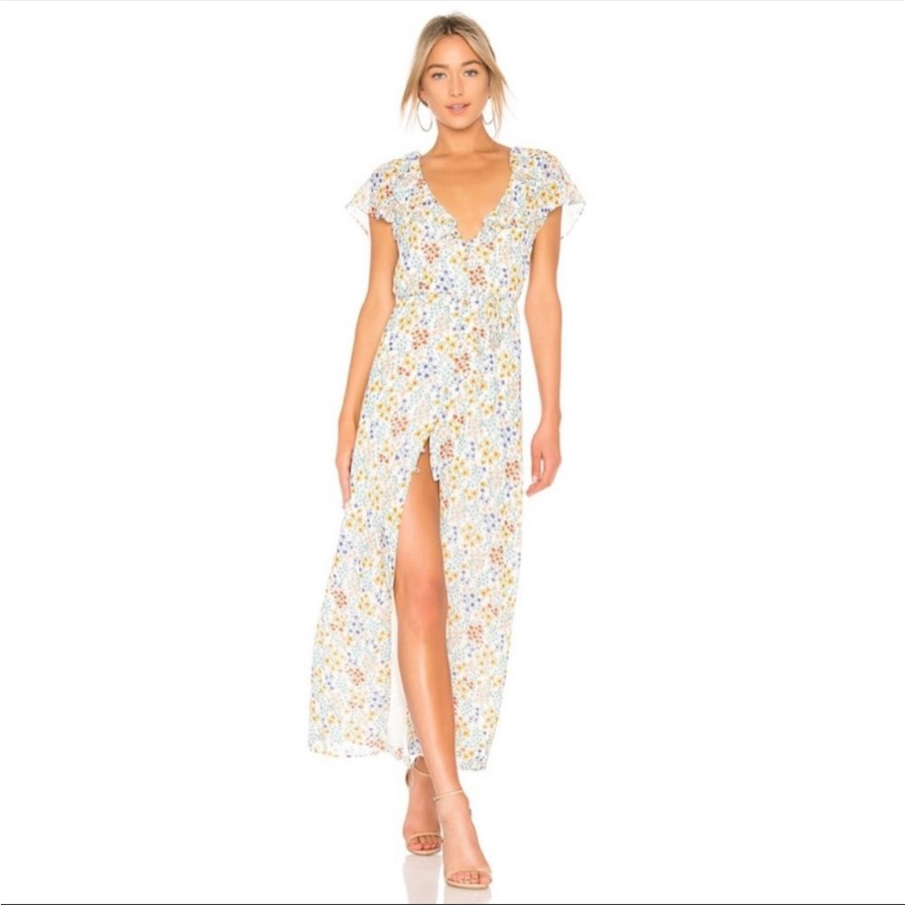 NWT | L’Academie The Brisbane Dress Faye White Floral Print Maxi XS - Revolve